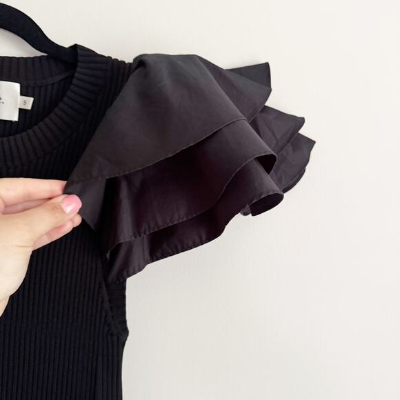 Aje Black Questa Puff Ruffle Sleeve Mini Dress Small - Picture 7 of 11